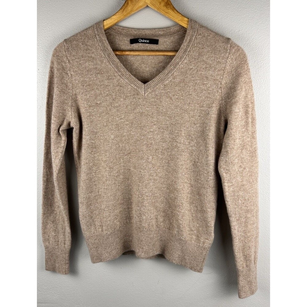 Quince Women Lightweight LS Cashmere V-Neck Sweater Oatmeal S EUC